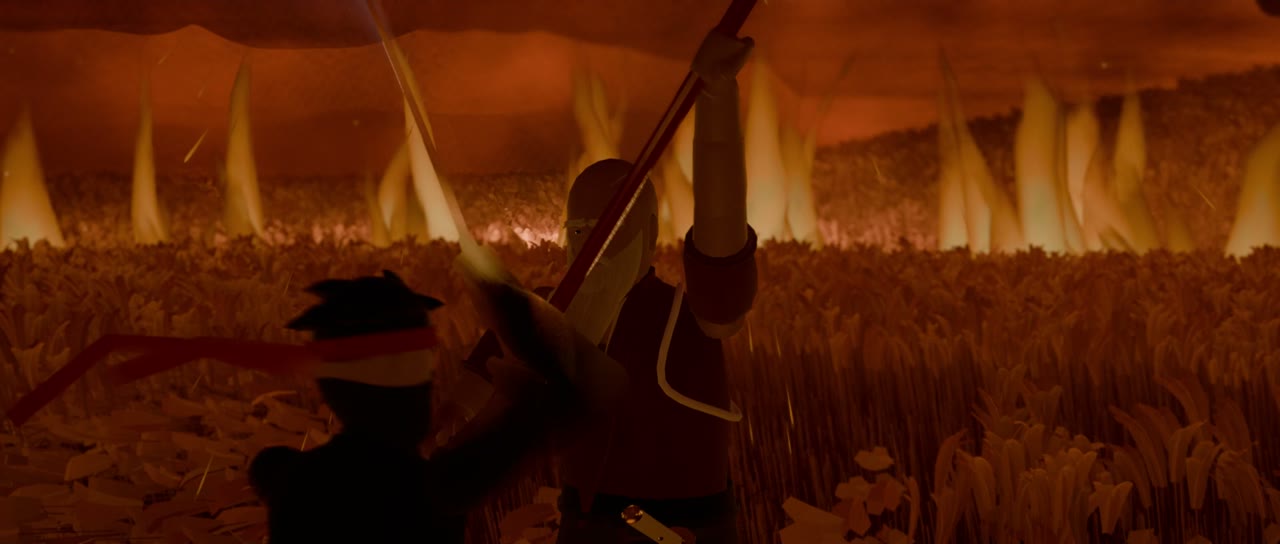 Spear against sword inside a ring of fire