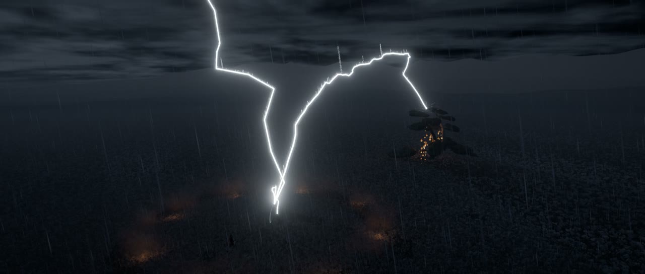 Lightning forks onto the lone pine