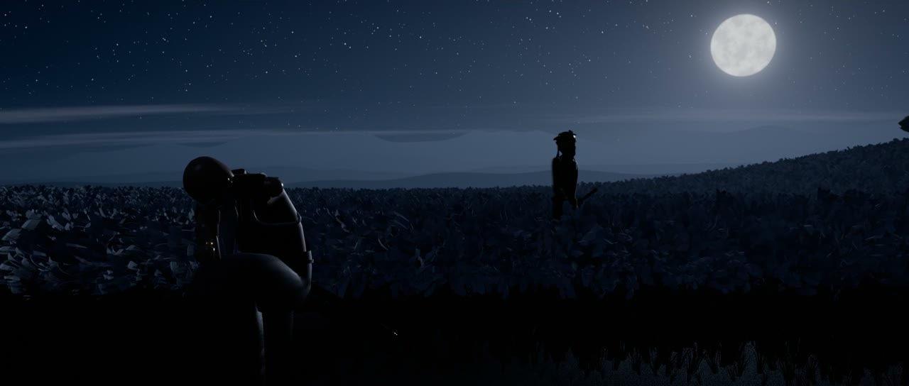 Moonrise over the kneeling master